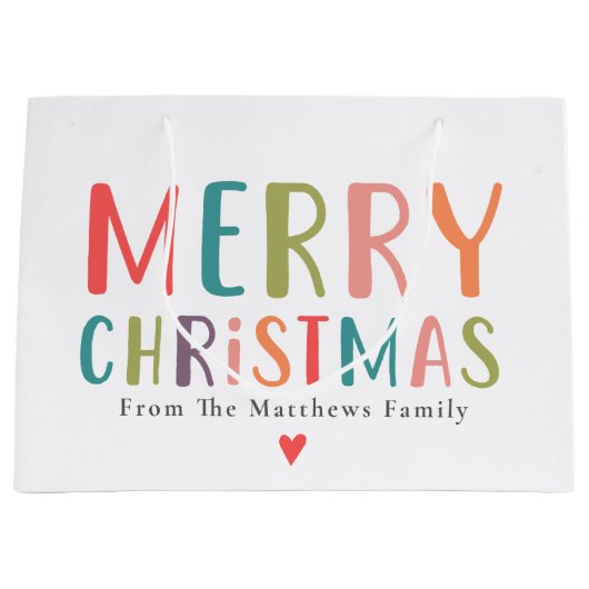 Kleurrijk en helder vrolijk kersthart groot cadeauzakje (Voorkant)