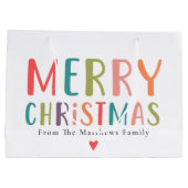 Kleurrijk en helder vrolijk kersthart groot cadeauzakje (Achterkant)