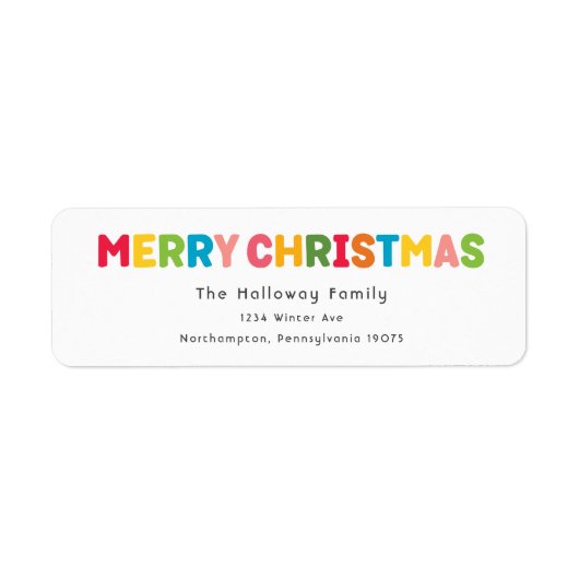 Kleurrijk en helder Vrolijk Kerstmis Retouradres Etiket (Voorkant)