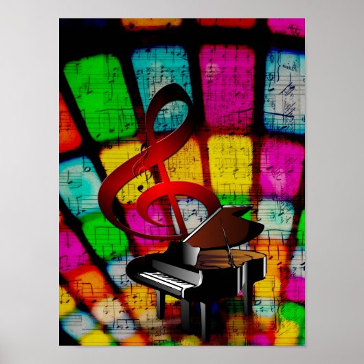 Kleurrijk en Jazzy Treble Clef en Piano Poster (Voorkant)