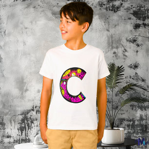 Kleurrijk en Leuk Monogram C Tribal en Doodle T-shirt