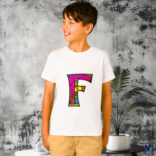 Kleurrijk en Leuke Monogram F Tribal en Doodle T-shirt
