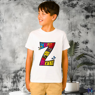 Kleurrijk en Leuke Monogram Z Tribal en Doodle T-shirt