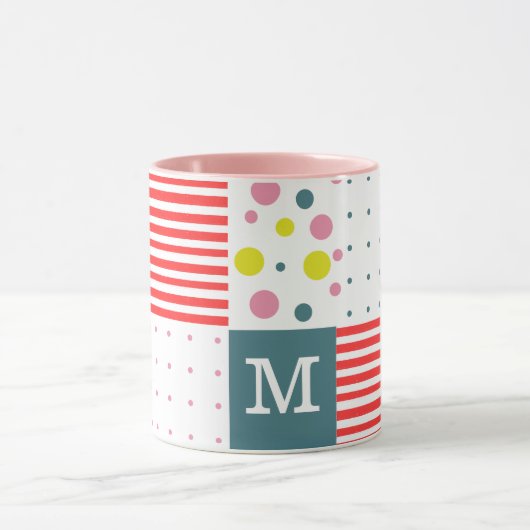 Kleurrijk en monogram l Stippen l Roze l Blauw Mok (Midden)