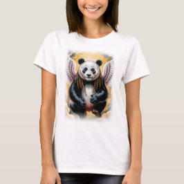 Kleurrijk engel panda ontwerp op een zwarte t-shirt