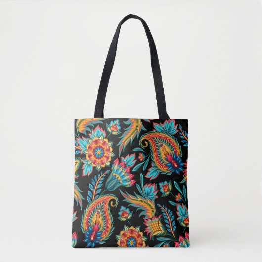 Kleurrijk Etnisch Bloemen Paisley Patroon Tote Bag (Voorkant)