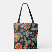 Kleurrijk Etnisch Bloemen Paisley Patroon Tote Bag (Achterkant)