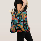 Kleurrijk Etnisch Bloemen Paisley Patroon Tote Bag (Dichtbij)
