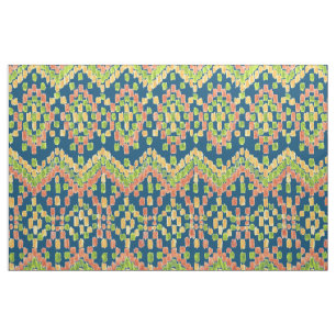 Kleurrijk Etnisch Ikat Patroon op Blauw Stof