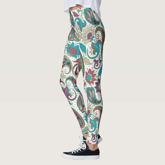 Kleurrijk etnisch motief paisleypatroon leggings (Links)