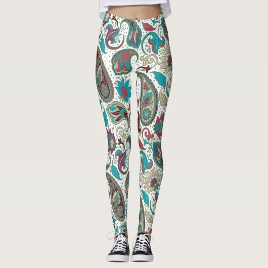 Kleurrijk etnisch motief paisleypatroon leggings (Voorkant)