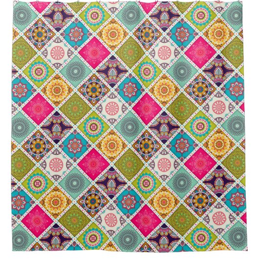 Kleurrijk etnisch patroon van de Marokkaanse manda Douchegordijn (Voorkant)