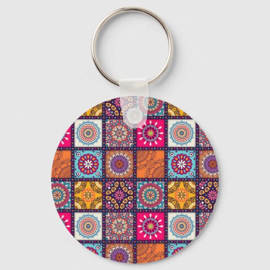 Kleurrijk etnisch patroon van de Marokkaanse manda Sleutelhanger (Voorkant)