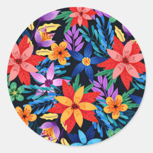 Kleurrijk Exotisch Bloemmotief-68578 Ronde Sticker