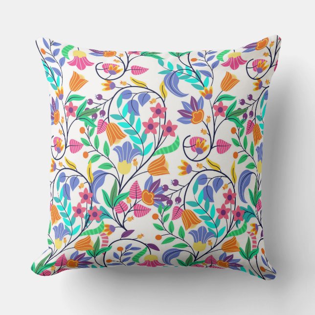 Kleurrijk Exotisch Bloemmotief Kussen (Voorkant)