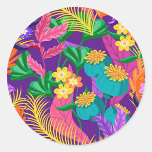 Kleurrijk Exotisch Bloemmotief Ontwerp Ronde Sticker