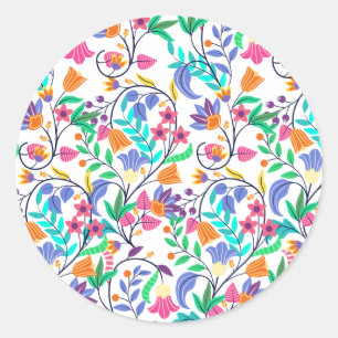 Kleurrijk Exotisch Bloemmotief Ronde Sticker