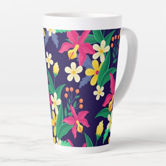 Kleurrijk Exotisch Bloempatroon-23021 Latte Mok (Rechterhoek)