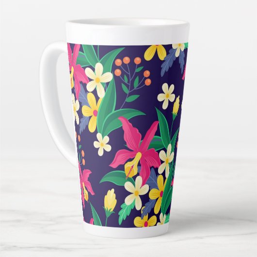 Kleurrijk Exotisch Bloempatroon-23021 Latte Mok (Linkerhoek)