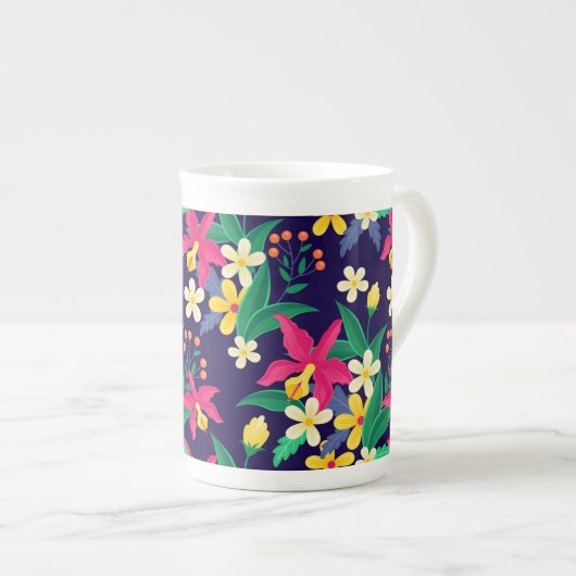 Kleurrijk Exotisch Bloempatroon-23021 Porselein Kop (Voorkant rechts)