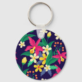 Kleurrijk Exotisch Bloempatroon-23021 Sleutelhanger (Achterkant)