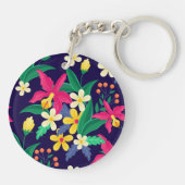 Kleurrijk Exotisch Bloempatroon-23021 Sleutelhanger (Achterkant)