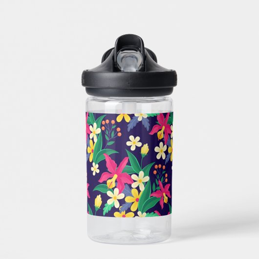 Kleurrijk Exotisch Bloempatroon-23021 Waterfles (Voorkant)