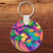 Kleurrijk Exotisch Bloempatroon-23148 Sleutelhanger (Achterkant)