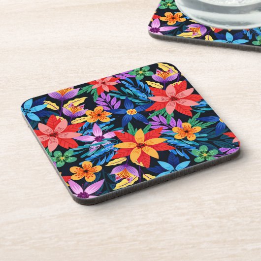 Kleurrijk Exotisch Bloempatroon-68578 Bier Onderzetter (Linkerzijde)