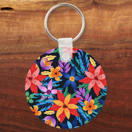 Kleurrijk Exotisch Bloempatroon-68578 Sleutelhanger (Voorkant)