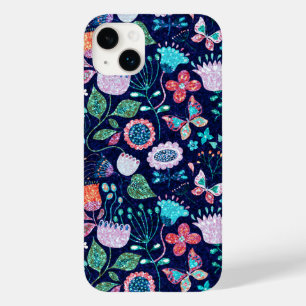 Kleurrijk exotische bloemen en vlinderbloempatroon Case-Mate iPhone 14 plus hoesje