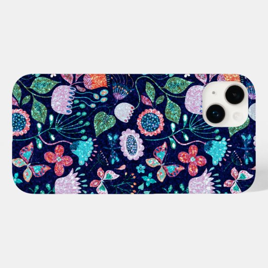 Kleurrijk exotische bloemen en vlinderbloempatroon Case-Mate iPhone case (Achterkant (horizontaal))