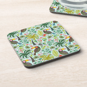 Kleurrijk exotische vogelpatroon en bloemen drankjes onderzetter