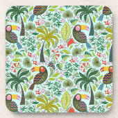 Kleurrijk exotische vogelpatroon en bloemen drankjes onderzetter (Voorkant)