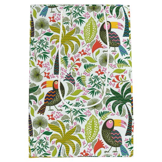 Kleurrijk exotische vogelpatroon en bloemen medium cadeauzakje (Achterkant)