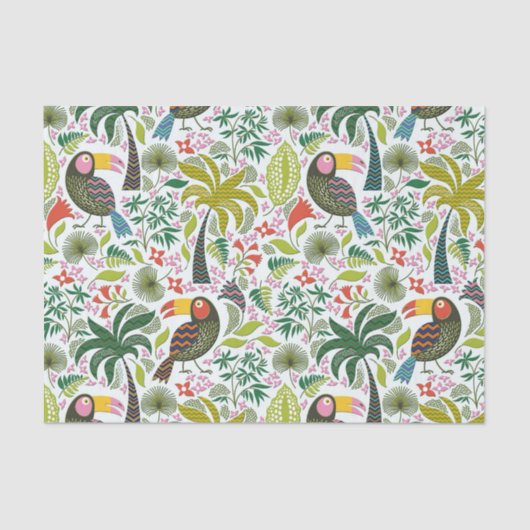 Kleurrijk exotische vogelpatroon en bloemen tissuepapier (Voorkant)