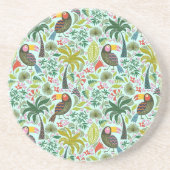 Kleurrijk exotische vogelpatroon en bloemen zandsteen onderzetter (Voorkant)