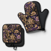 Kleurrijk, extravagant, Paars en goud Ovenwant & Pannenlap Set (Voorkant / Achterkant)