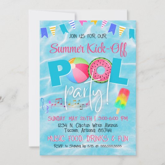 Kleurrijk Familie Vriendelijk Zomer Zwembad Feest Kaart (Voorkant)