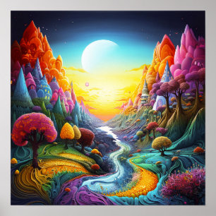 Kleurrijk fantasie natuur land poster