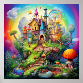 Kleurrijk fantasie natuur land poster