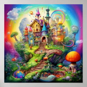 Kleurrijk fantasie natuur land poster