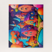 Kleurrijk Fantasiedorp met Vlinders Legpuzzel (Verticaal)