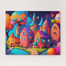 Kleurrijk Fantasiedorp met Vlinders Legpuzzel