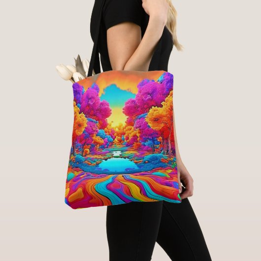 Kleurrijk Fantasielandschap Tote Bag (Dichtbij)