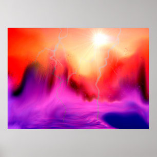 Kleurrijk Fantasy Abstract landschap en Sun Storm Poster