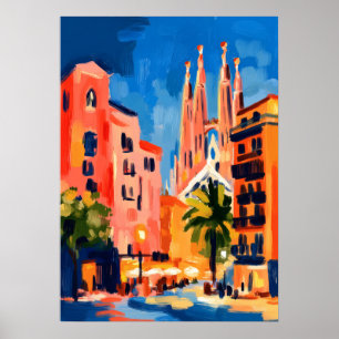 Kleurrijk Fauvistisch Barcelona Sagrada Familia Ku Poster
