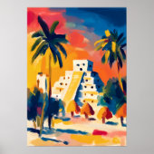 Kleurrijk Fauvistisch Chichen Itza Piramide Kunst Poster (Voorkant)