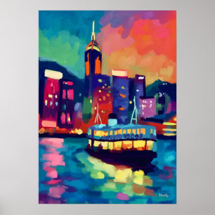 Kleurrijk Fauvistisch Hong Kong Silhouette Muurkun Poster