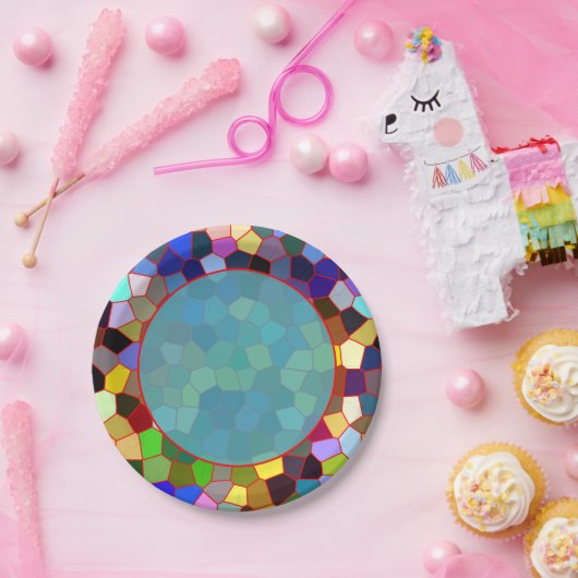 Kleurrijk Faux-Glas in lood Papieren Bordje (Feest)